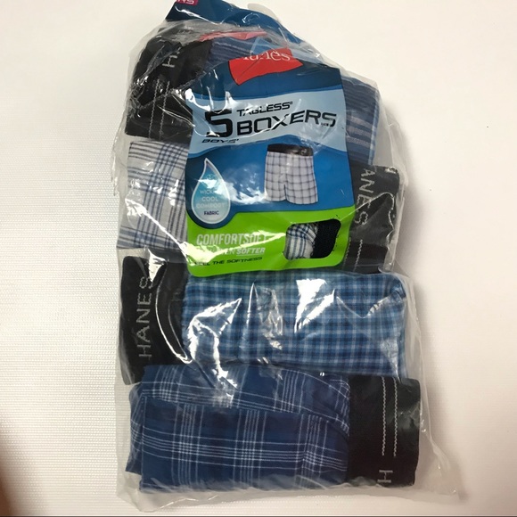Hanes Tagless Boys Boxers Plaid Blue Sz L 14-16 - Picture 1 of 3